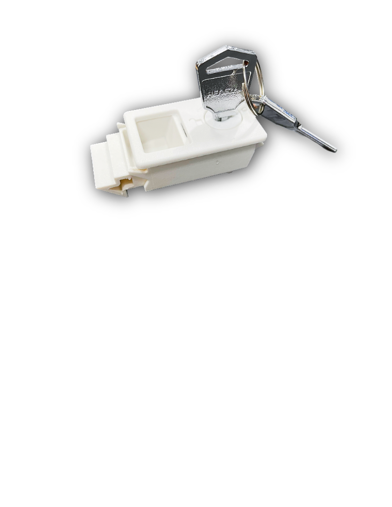 white snap in keyed lock for hinged enclosure doors (2 keys)